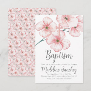 Watercolor Spring Baptism Floral Pink Dedication Invitation