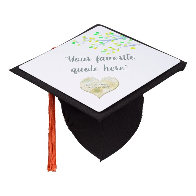 Watercolor Spring Birch Tree personalized Graduation Cap Topper (Angled)