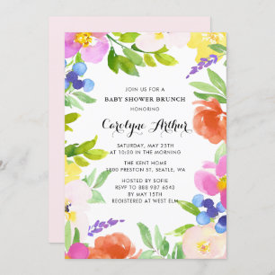 Watercolor Spring Blooms Baby Shower Brunch Invitation