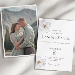 watercolor spring blossom with photo wedding invitation