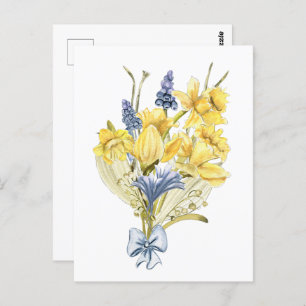 Watercolor Spring Bouquet with Yellow Daffodils Postcard