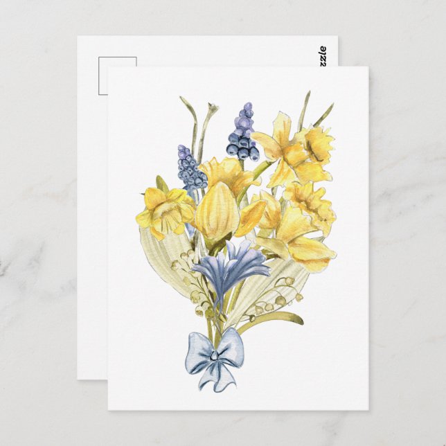 Watercolor Spring Bouquet with Yellow Daffodils Postcard (Front/Back)