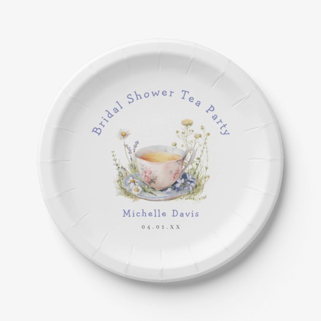 Watercolor Spring Bridal Shower Tea Party Paper Plate (Front)
