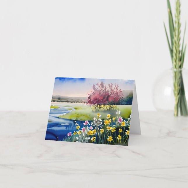 Watercolor spring brook customizable card (Front)