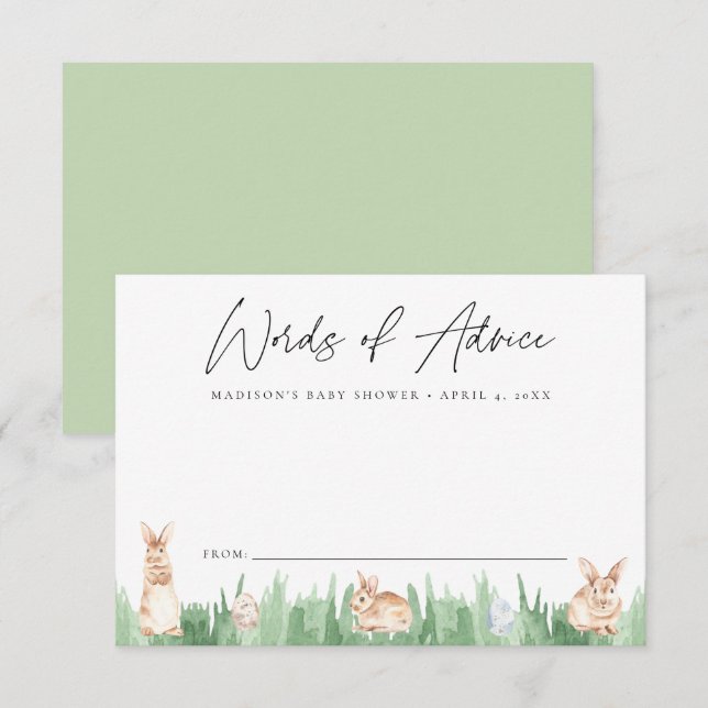 Watercolor Spring Bunnies Baby Shower Advice Card (Front/Back)