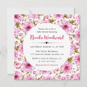 Watercolor Spring Cherry Blossom Baby Shower Invitation