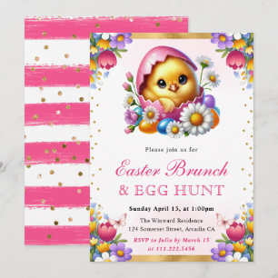 Watercolor Spring Chick in Egg Easter Brunch Invitation