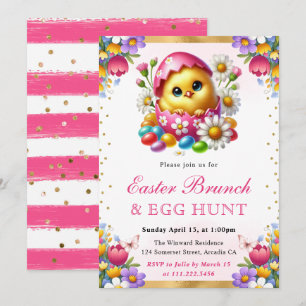 Watercolor Spring Chick in Egg Easter Brunch Invitation