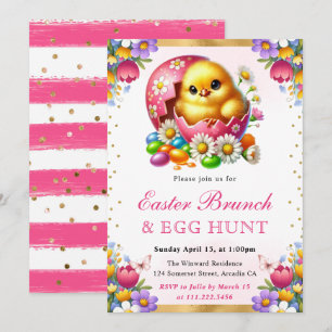 Watercolor Spring Chick in Egg Easter Brunch Invitation