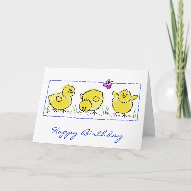 Watercolor Spring Chicks Birthday Card (Front)