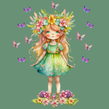 Watercolor Spring Fairy With Purple Butterflies