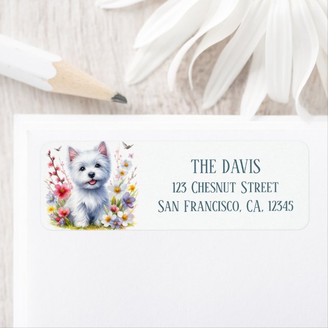 Watercolor Spring Field of Flowers Westie - (Insitu)