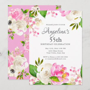 Watercolor Spring Floral 55th Birthday Invitation