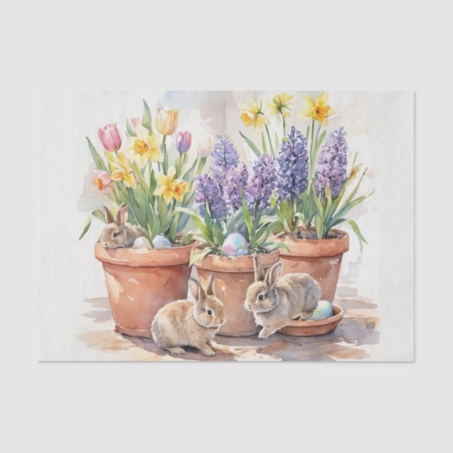 Watercolor Spring Floral and Bunnies  Tissue Paper (Front)