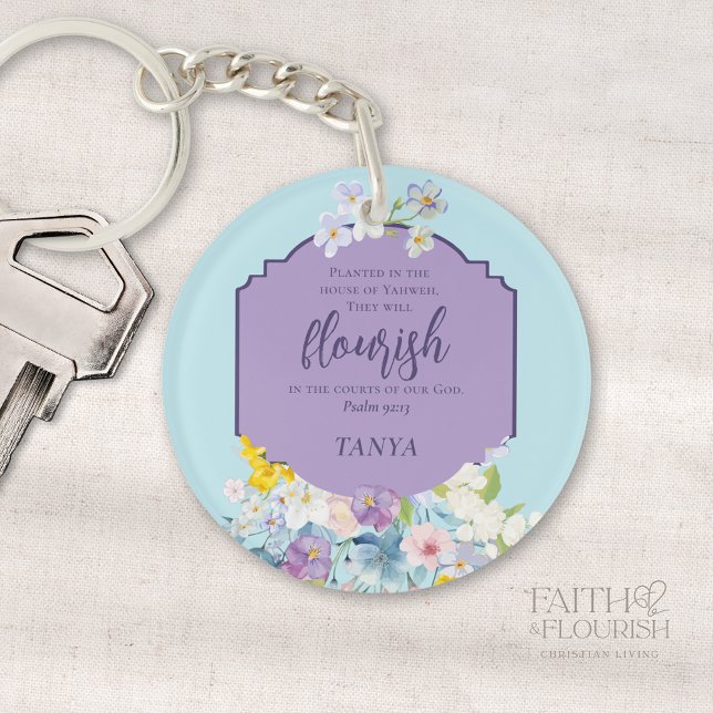 Watercolor Spring Floral Bible Verse Personalized Keychain (Creator Uploaded)