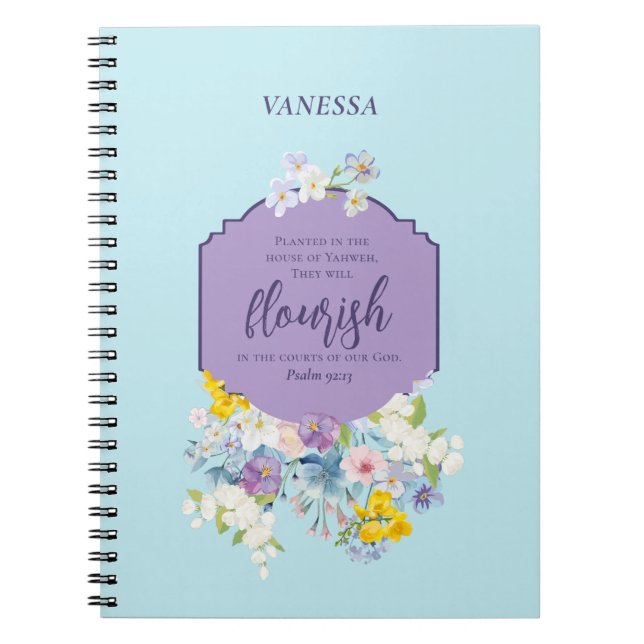 Watercolor Spring Floral Bible Verse Personalized Notebook (Front)
