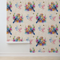 Watercolor Spring Floral Bird on Texture Cream