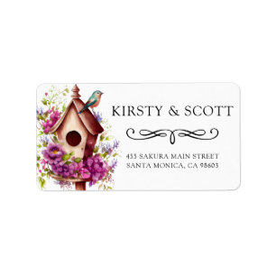 Watercolor Spring Floral Birdhouse Address Label