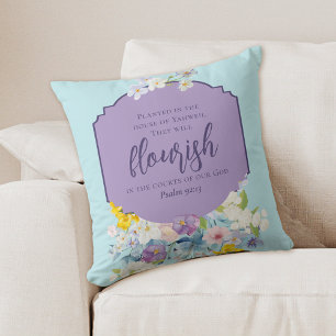 Watercolor Spring Floral Bouquet Bible Verse Throw Pillow