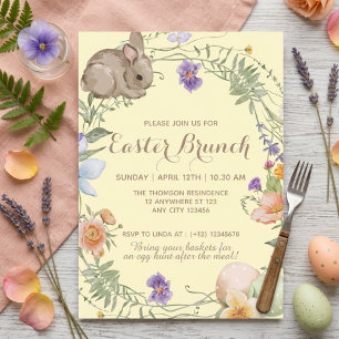 Watercolor Spring Floral Bunny Easter Brunch  Invitation