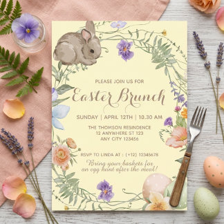 Watercolor Spring Floral Bunny Easter Brunch  Invitation
