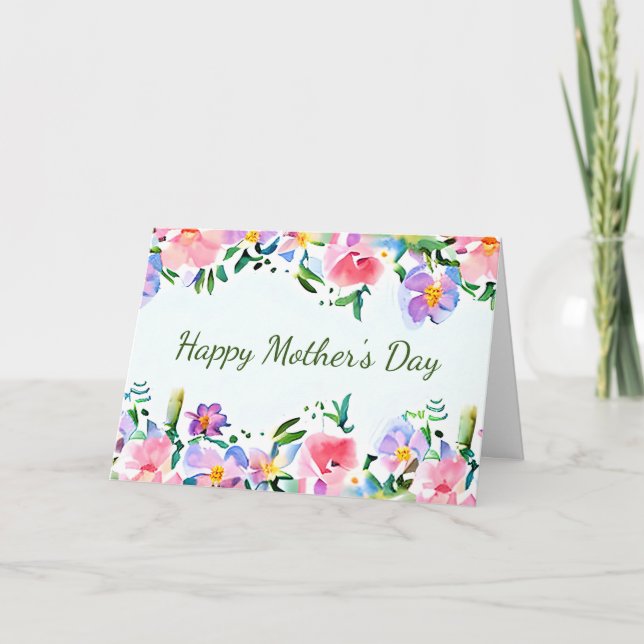 Watercolor spring floral frame custom card (Front)