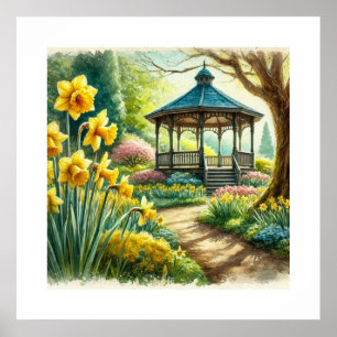 Watercolor Spring Floral Gazebo AI Art  Poster