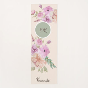 Watercolor Spring Floral Pattern Monogram Yoga Mat