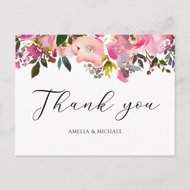 Watercolor Spring Floral Thank you postcard (Front)