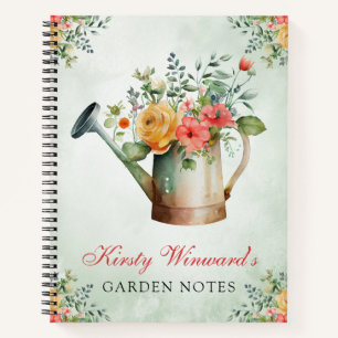Watercolor Spring Floral Watering Can Garden Notes Notebook