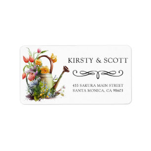 Watercolor Spring Floral Watering Can Wedding Label