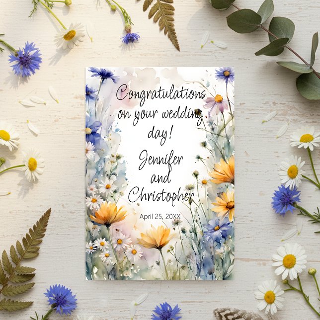 Watercolor Spring Floral Wedding Congratulations Card (Creator Uploaded)
