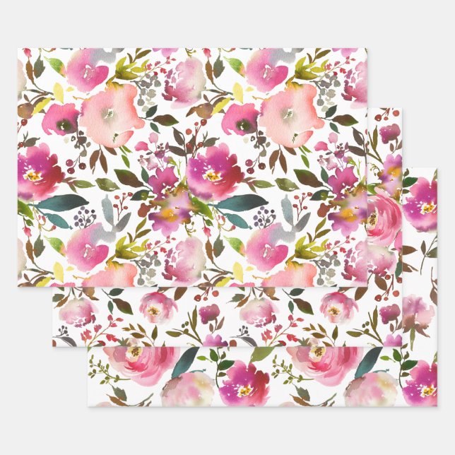 Watercolor Spring Floral Wrapping Paper Sheet (Set)