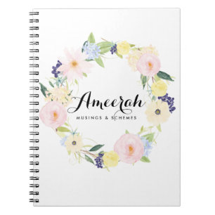 Watercolor Spring Floral Wreath Custom Notebook