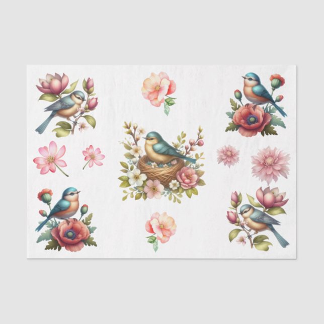 Watercolor Spring Florals & Birds Elements  Tissue Paper (Front)