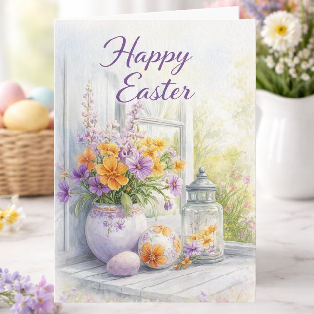 Watercolor Spring Florals Happy Easter Card (Creator Uploaded)