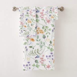Watercolor Spring Flower Pattern  Bath Towel Set