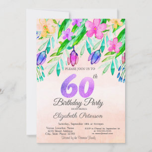 Watercolor Spring Flowers 60th Birthday  Invitation