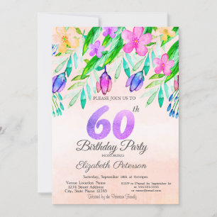 Watercolor Spring Flowers 60th Birthday  Invitation