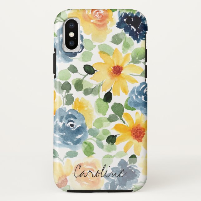 Watercolor Spring Flowers. Add Name. Case-Mate iPhone Case (Back)