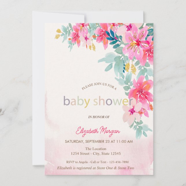 Watercolor Spring Flowers Baby Shower Invitation (Front)