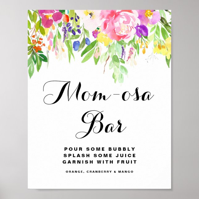 Watercolor Spring FLowers Baby Shower Mom-osa Bar Poster (Front)