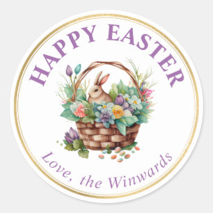 Watercolor Spring Flowers Basket Happy Easter Classic Round Sticker