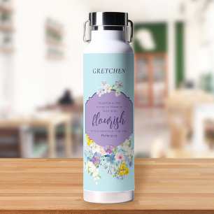 Watercolor Spring Flowers Bible Verse Personalized Water Bottle