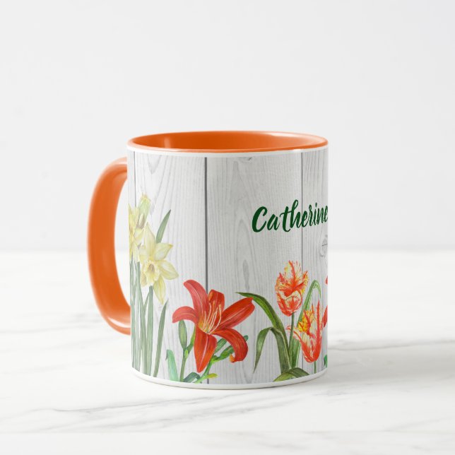 Watercolor Spring Flowers Botanical Illustration Mug (Front Left)