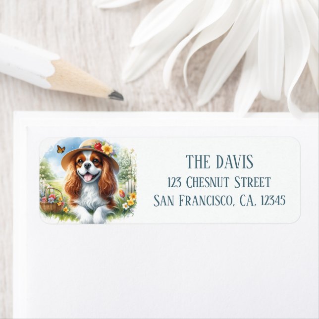 Watercolor Spring Flowers Cavalier King Charles - (Insitu)