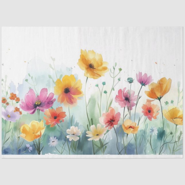 Watercolor Spring Flowers Decoupage Tissue Paper (Front)