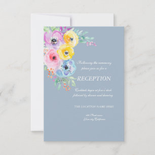 Watercolor Spring Flowers Dusty Blue Invitation