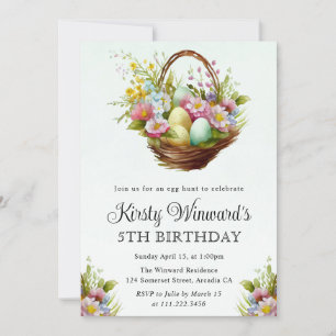 Watercolor Spring Flowers Easter Basket Birthday Invitation