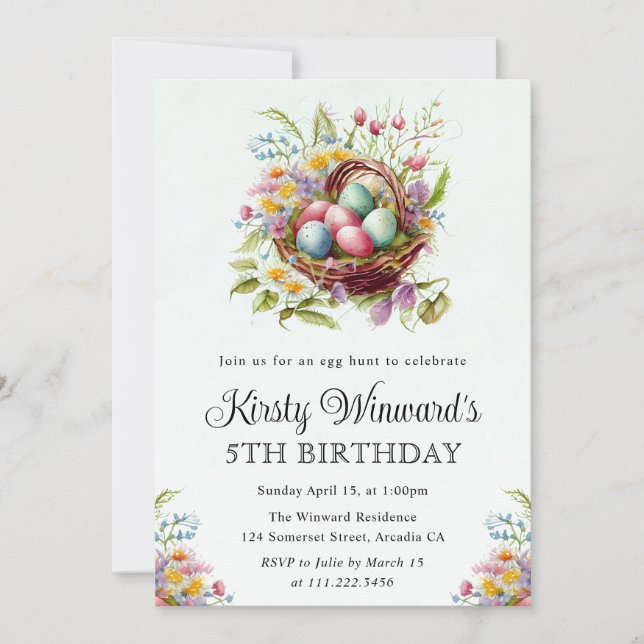Watercolor Spring Flowers Easter Basket Birthday Invitation (Front)